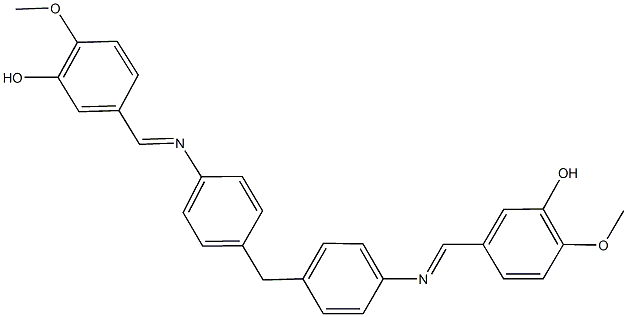 5-{[(4-{4-[(3-hydroxy-4-methoxybenzylidene)amino]benzyl}phenyl)imino]methyl}-2-methoxyphenol Struktur