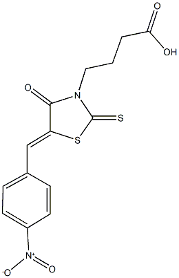 4-(5-{4-nitrobenzylidene}-4-oxo-2-thioxo-1,3-thiazolidin-3-yl)butanoic acid Struktur