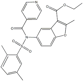 ethyl 5-[[(2,5-dimethylphenyl)sulfonyl](isonicotinoyl)amino]-2-methyl-1-benzofuran-3-carboxylate Struktur