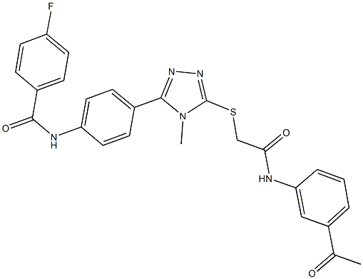 N-[4-(5-{[2-(3-acetylanilino)-2-oxoethyl]sulfanyl}-4-methyl-4H-1,2,4-triazol-3-yl)phenyl]-4-fluorobenzamide Struktur