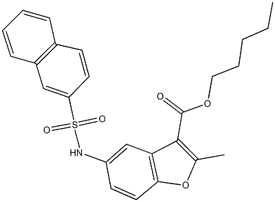 pentyl 2-methyl-5-[(2-naphthylsulfonyl)amino]-1-benzofuran-3-carboxylate Struktur