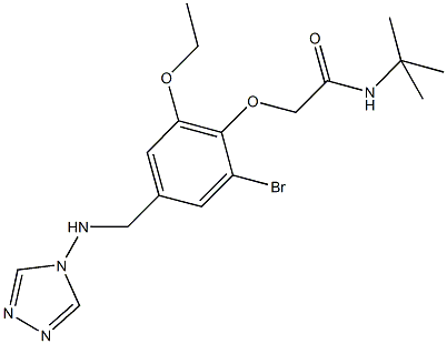 2-{2-bromo-6-ethoxy-4-[(4H-1,2,4-triazol-4-ylamino)methyl]phenoxy}-N-(tert-butyl)acetamide Struktur