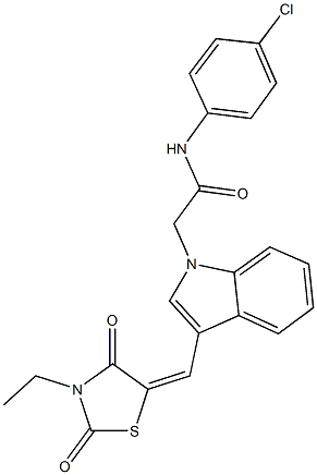 N-(4-chlorophenyl)-2-{3-[(3-ethyl-2,4-dioxo-1,3-thiazolidin-5-ylidene)methyl]-1H-indol-1-yl}acetamide Struktur