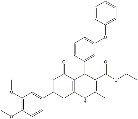 ethyl 7-(3,4-dimethoxyphenyl)-2-methyl-5-oxo-4-(3-phenoxyphenyl)-1,4,5,6,7,8-hexahydro-3-quinolinecarboxylate Struktur