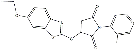 3-[(6-ethoxy-1,3-benzothiazol-2-yl)sulfanyl]-1-(2-methylphenyl)-2,5-pyrrolidinedione Struktur