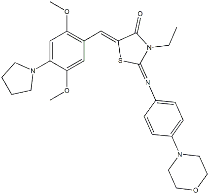 5-[2,5-dimethoxy-4-(1-pyrrolidinyl)benzylidene]-3-ethyl-2-{[4-(4-morpholinyl)phenyl]imino}-1,3-thiazolidin-4-one Struktur