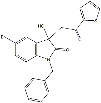 1-benzyl-5-bromo-3-hydroxy-3-[2-oxo-2-(2-thienyl)ethyl]-1,3-dihydro-2H-indol-2-one Struktur