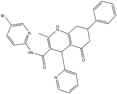 N-(5-bromopyridin-2-yl)-2-methyl-5-oxo-7-phenyl-4-pyridin-2-yl-1,4,5,6,7,8-hexahydroquinoline-3-carboxamide Struktur