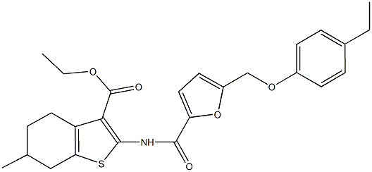 ethyl 2-({5-[(4-ethylphenoxy)methyl]-2-furoyl}amino)-6-methyl-4,5,6,7-tetrahydro-1-benzothiophene-3-carboxylate Struktur