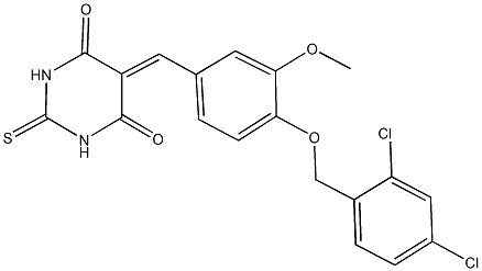 5-{4-[(2,4-dichlorobenzyl)oxy]-3-methoxybenzylidene}-2-thioxodihydro-4,6(1H,5H)-pyrimidinedione Struktur