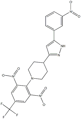 1-[2,6-dinitro-4-(trifluoromethyl)phenyl]-4-[5-(3-nitrophenyl)-1H-pyrazol-3-yl]piperidine Struktur