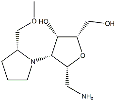 (2S,3S,4R,5R)-5-(aminomethyl)-2-(hydroxymethyl)-4-((R)-2-(methoxymethyl)pyrrolidin-1-yl)tetrahydrofuran-3-ol Struktur