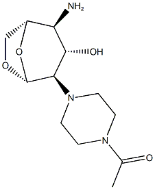 1-(4-((1S,2S,3S,4R,5R)-2-amino-3-hydroxy-6,8-dioxabicyclo[3.2.1]octan-4-yl)piperazin-1-yl)ethanone Struktur