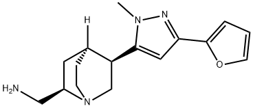 ((3R,4S,7R)-3-(3-(furan-2-yl)-1-methyl-1H-pyrazol-5-yl)quinuclidin-7-yl)methanamine Struktur