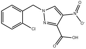 1-[(2-chlorophenyl)methyl]-4-nitro-1H-pyrazole-3-carboxylic acid Struktur