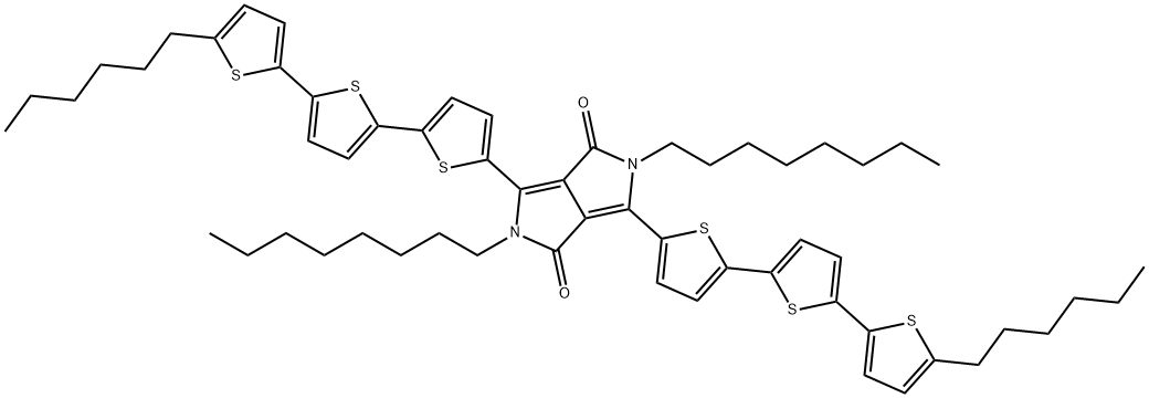 2,5-Dioctyl-3,6-bis-(5′′-n-hexyl-[2,2′,5′,2′′]terthiophen-5-yl)-pyrrolo[3,4-c]pyrrole-1,4-dione Struktur