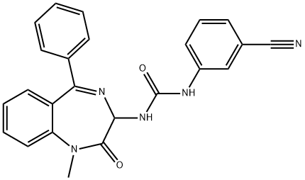 1-(3-cyanophenyl)-3-[(3S)-1-methyl-2-oxo-5-phenyl-2,3-dihydro-1H-1,4-benzodiazepin-3-yl]urea Struktur