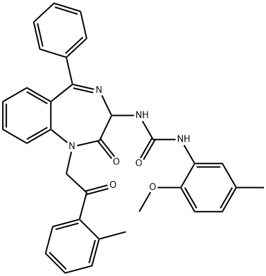 1-(2-methoxy-5-methylphenyl)-3-{1-[2-(2-methylphenyl)-2-oxoethyl]-2-oxo-5-phenyl-2,3-dihydro-1H-1,4-benzodiazepin-3-yl}urea Struktur