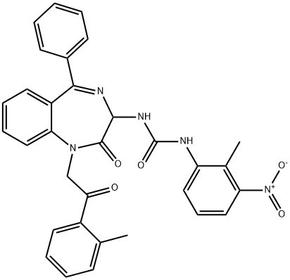 1-(2-methyl-3-nitrophenyl)-3-{1-[2-(2-methylphenyl)-2-oxoethyl]-2-oxo-5-phenyl-2,3-dihydro-1H-1,4-benzodiazepin-3-yl}urea Struktur