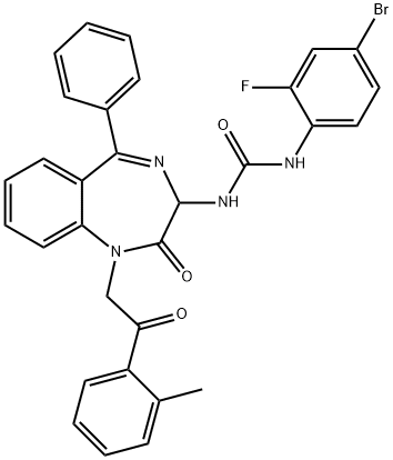 1-(4-bromo-2-fluorophenyl)-3-{1-[2-(2-methylphenyl)-2-oxoethyl]-2-oxo-5-phenyl-2,3-dihydro-1H-1,4-benzodiazepin-3-yl}urea Struktur