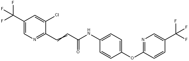 (2E)-3-[3-chloro-5-(trifluoromethyl)pyridin-2-yl]-N-(4-{[5-(trifluoromethyl)pyridin-2-yl]oxy}phenyl)prop-2-enamide Struktur