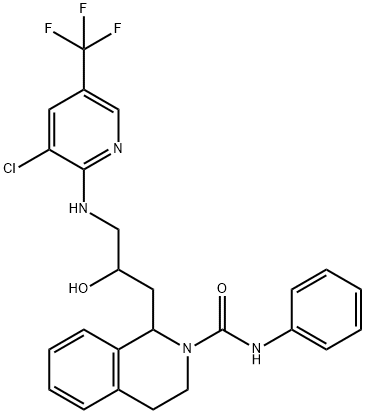 1-(3-{[3-chloro-5-(trifluoromethyl)pyridin-2-yl]amino}-2-hydroxypropyl)-N-phenyl-1,2,3,4-tetrahydroisoquinoline-2-carboxamide Struktur