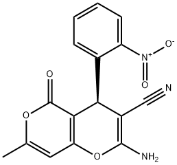 (4S)-2-amino-7-methyl-4-(2-nitrophenyl)-5-oxo-4H,5H-pyrano[3,2-c]pyran-3-carbonitrile Struktur