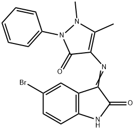 (3Z)-5-bromo-3-[(1,5-dimethyl-3-oxo-2-phenyl-2,3-dihydro-1H-pyrazol-4-yl)imino]-2,3-dihydro-1H-indol-2-one Struktur