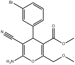 methyl 6-amino-4-(3-bromophenyl)-5-cyano-2-(methoxymethyl)-4H-pyran-3-carboxylate Struktur