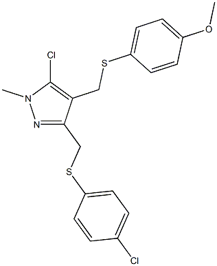 4-{[(5-chloro-3-{[(4-chlorophenyl)sulfanyl]methyl}-1-methyl-1H-pyrazol-4-yl)methyl]sulfanyl}phenyl methyl ether Struktur