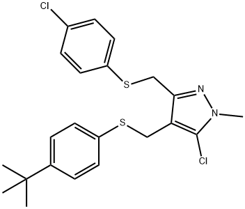 4-(tert-butyl)phenyl (5-chloro-3-{[(4-chlorophenyl)sulfanyl]methyl}-1-methyl-1H-pyrazol-4-yl)methyl sulfide Struktur