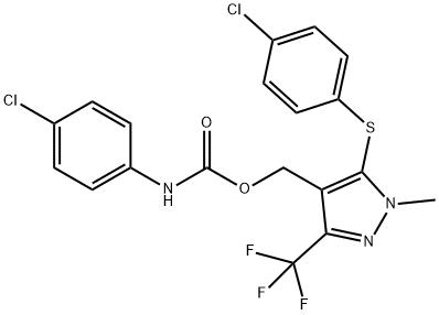 [5-[(4-chlorophenyl)sulfanyl]-1-methyl-3-(trifluoromethyl)-1H-pyrazol-4-yl]methyl N-(4-chlorophenyl)carbamate Struktur