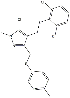 5-chloro-4-{[(2,6-dichlorophenyl)sulfanyl]methyl}-1-methyl-3-{[(4-methylphenyl)sulfanyl]methyl}-1H-pyrazole Struktur