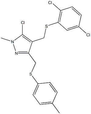 5-chloro-4-{[(2,5-dichlorophenyl)sulfanyl]methyl}-1-methyl-3-{[(4-methylphenyl)sulfanyl]methyl}-1H-pyrazole Struktur