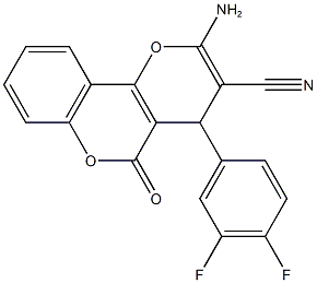 2-amino-4-(3,4-difluorophenyl)-5-oxo-4H,5H-pyrano[3,2-c]chromene-3-carbonitrile Struktur