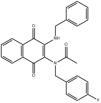 N-[3-(benzylamino)-1,4-dioxo-1,4-dihydronaphthalen-2-yl]-N-[(4-fluorophenyl)methyl]acetamide Struktur