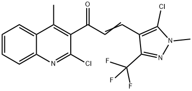 (2E)-3-[5-chloro-1-methyl-3-(trifluoromethyl)-1H-pyrazol-4-yl]-1-(2-chloro-4-methylquinolin-3-yl)prop-2-en-1-one Struktur