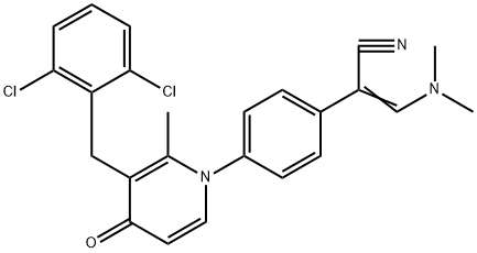 (2Z)-2-(4-{3-[(2,6-dichlorophenyl)methyl]-2-methyl-4-oxo-1,4-dihydropyridin-1-yl}phenyl)-3-(dimethylamino)prop-2-enenitrile Struktur