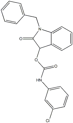 1-benzyl-2-oxo-2,3-dihydro-1H-indol-3-yl N-(3-chlorophenyl)carbamate Struktur