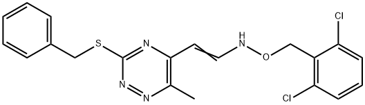 [(E)-2-[3-(benzylsulfanyl)-6-methyl-1,2,4-triazin-5-yl]ethenyl][(2,6-dichlorophenyl)methoxy]amine Struktur