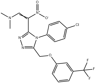 [(Z)-2-[4-(4-chlorophenyl)-5-{[3-(trifluoromethyl)phenoxy]methyl}-4H-1,2,4-triazol-3-yl]-2-nitroethenyl]dimethylamine Struktur