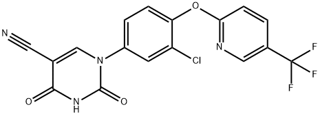 1-(3-chloro-4-{[5-(trifluoromethyl)pyridin-2-yl]oxy}phenyl)-2,4-dioxo-1,2,3,4-tetrahydropyrimidine-5-carbonitrile Struktur