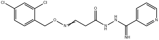 (3E)-3-{[(2,4-dichlorophenyl)methoxy]imino}-N'-[(E)-pyridine-3-carboximidoyl]propanehydrazide Struktur