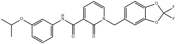 1-[(2,2-difluoro-2H-1,3-benzodioxol-5-yl)methyl]-2-oxo-N-[3-(propan-2-yloxy)phenyl]-1,2-dihydropyridine-3-carboxamide Struktur