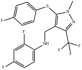 2,4-difluoro-N-{[5-[(4-fluorophenyl)sulfanyl]-1-methyl-3-(trifluoromethyl)-1H-pyrazol-4-yl]methyl}aniline Struktur