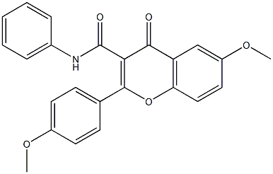 6-methoxy-2-(4-methoxyphenyl)-4-oxo-N-phenyl-4H-chromene-3-carboxamide Struktur