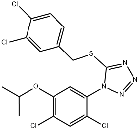 1-[2,4-dichloro-5-(propan-2-yloxy)phenyl]-5-{[(3,4-dichlorophenyl)methyl]sulfanyl}-1H-1,2,3,4-tetrazole Struktur