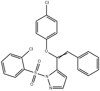 1-(2-chlorobenzenesulfonyl)-5-[(E)-1-(4-chlorophenoxy)-2-phenylethenyl]-1H-pyrazole Struktur