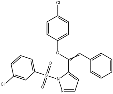 1-(3-chlorobenzenesulfonyl)-5-[(E)-1-(4-chlorophenoxy)-2-phenylethenyl]-1H-pyrazole Struktur