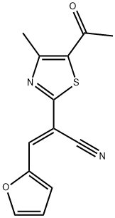 (2E)-2-(5-acetyl-4-methyl-1,3-thiazol-2-yl)-3-(furan-2-yl)prop-2-enenitrile Struktur